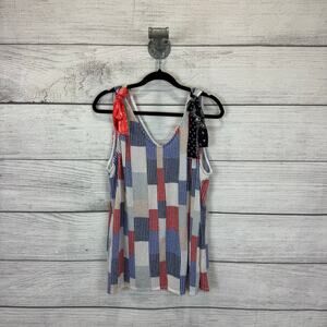 Haptics Plus Size Blue Red White Knit USA Sleeveless Top Size 3X